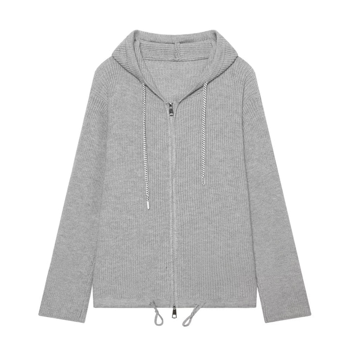 Women's knitted zip-up hoodie with full zip, ribbed texture and drawstring Hudson & Parker