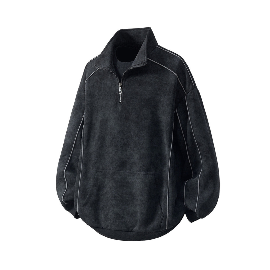 Men's Oversize Half-Zip Sweatshirt with Kangaroo Pocket, Contrast Piping and Balloon Sleeves Hudson & Parker