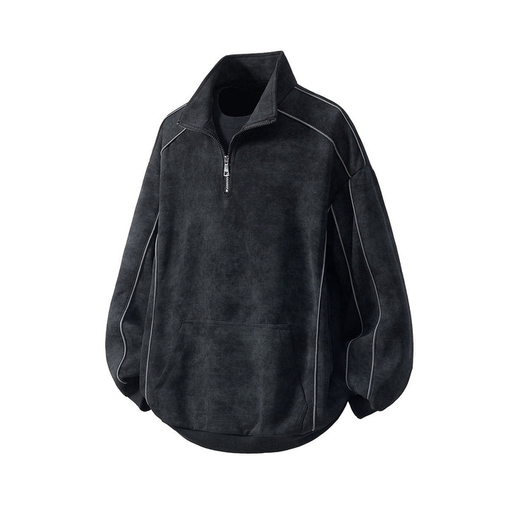 Men's Oversize Half-Zip Sweatshirt with Kangaroo Pocket, Contrast Piping and Balloon Sleeves Hudson & Parker
