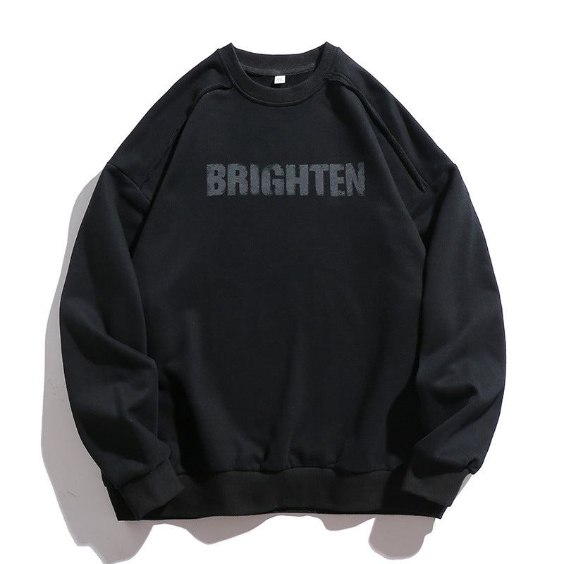 Unisex Oversize Sweatshirt with Distressed Raglan, Statement Print and Ribbed Hem Hudson & Parker