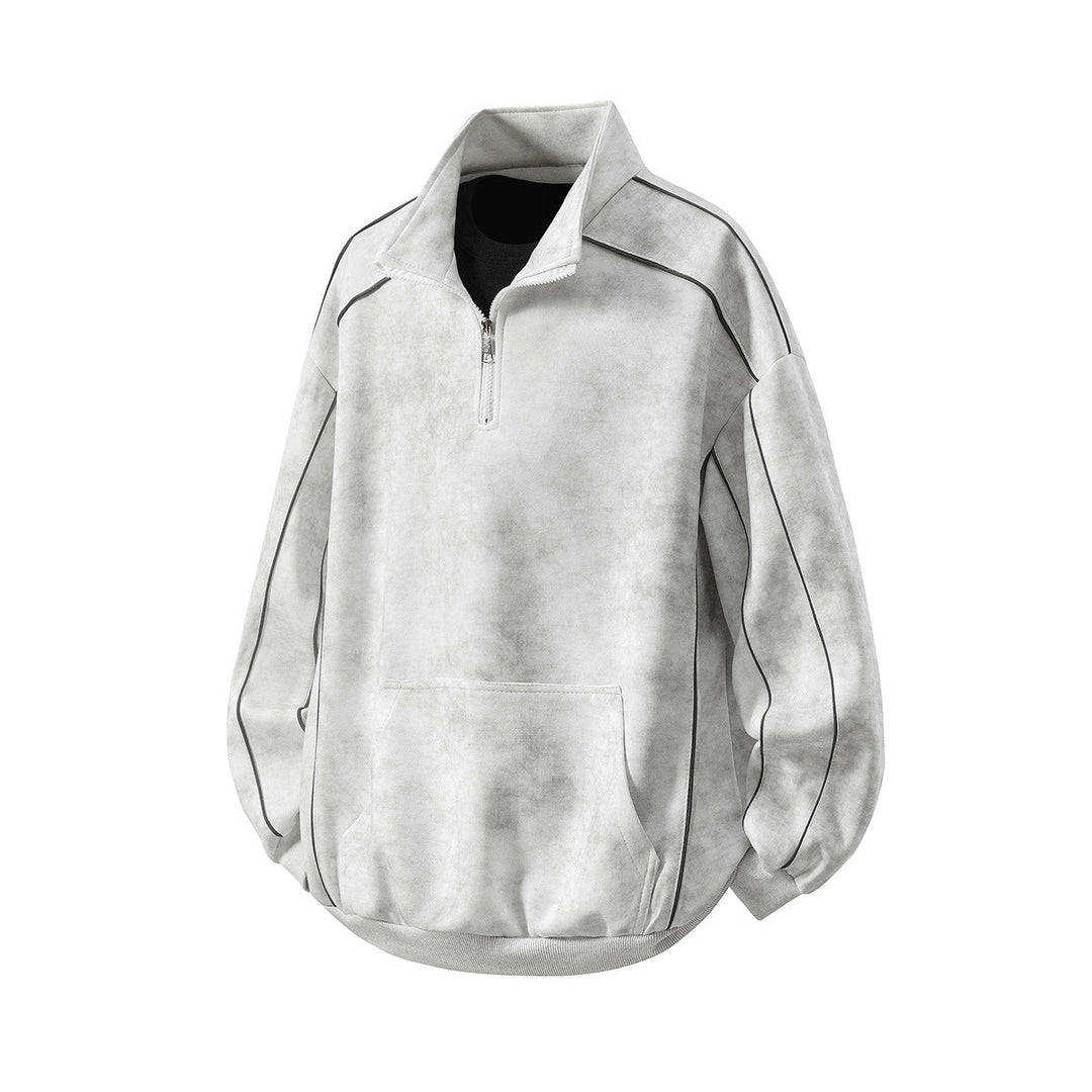 Men's Oversize Half-Zip Sweatshirt with Kangaroo Pocket, Contrast Piping and Balloon Sleeves Hudson & Parker