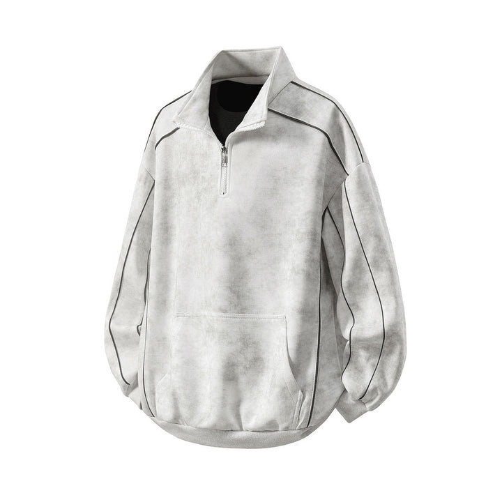 Men's Oversize Half-Zip Sweatshirt with Kangaroo Pocket, Contrast Piping and Balloon Sleeves Hudson & Parker