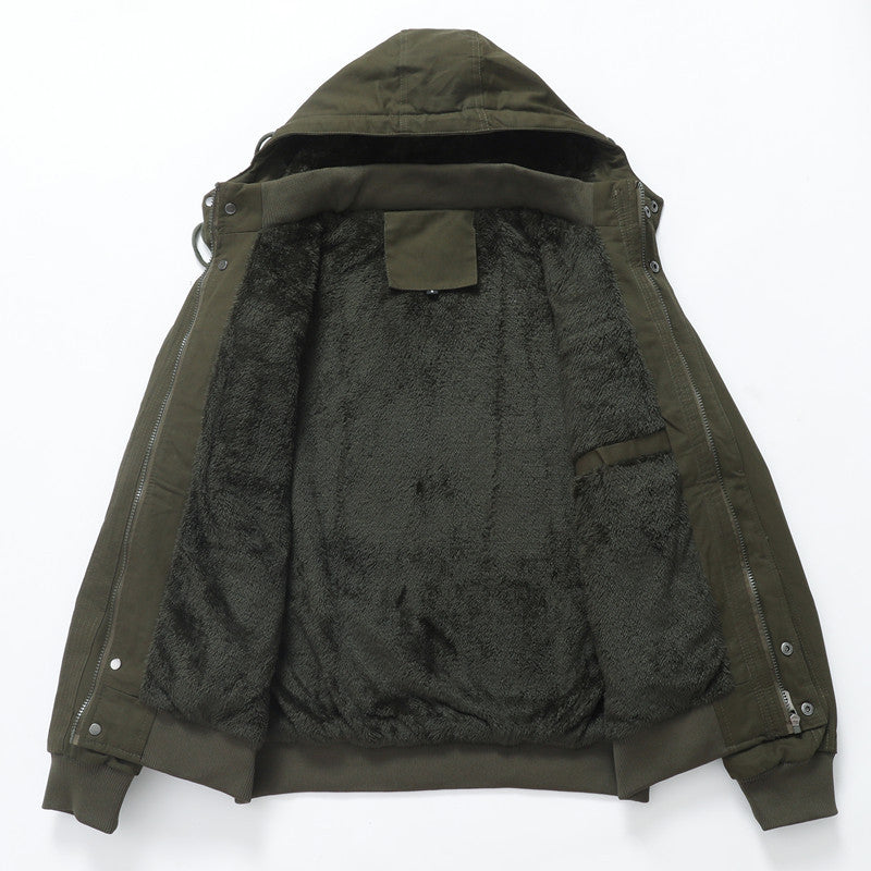 Men's Windproof Canvas Jacket with Teddy Lining and Hood Hudson & Parker