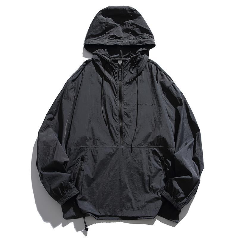 Unisex Lightweight Ripstop Hoodie Anorak with Half-Zip, Drawstring & Zipper Pockets Hudson & Parker
