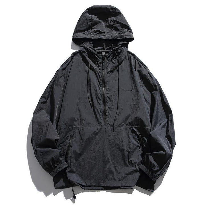 Unisex Lightweight Ripstop Hoodie Anorak with Half-Zip, Drawstring & Zipper Pockets Hudson & Parker
