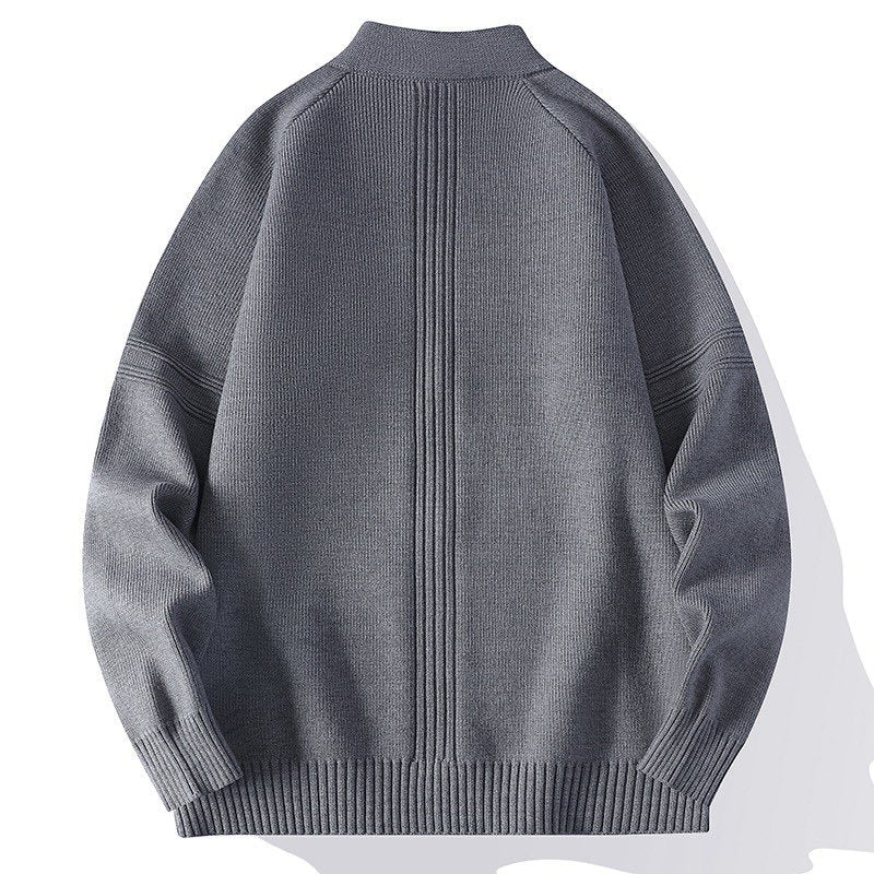 Men's Oversize Fine Knit Zip Jacket with Stand Collar, Raglan Sleeves and Ribbed Finish Hudson & Parker