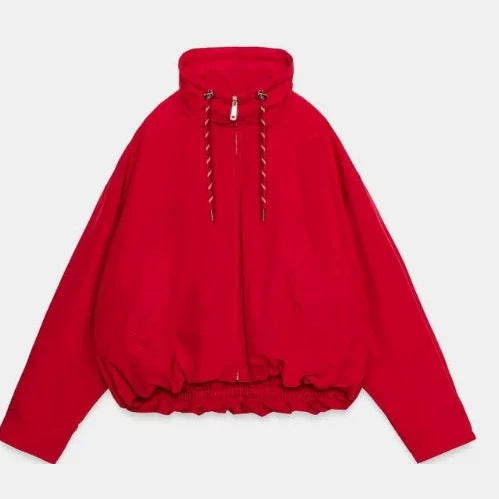 Women’s Oversize Cropped Hooded Jacket with Full Zip, Drawstring and Gathered Hem Hudson & Parker