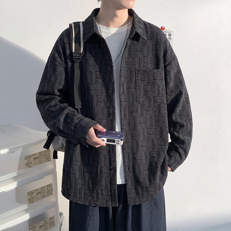 Men's overshirt jacket made of structured blend with check pattern relief Hudson & Parker