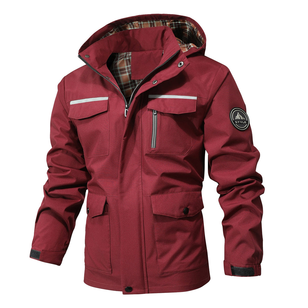 Men's Waterproof Functional Parka with Hood, Multiple Pockets and Checked Lining Hudson & Parker