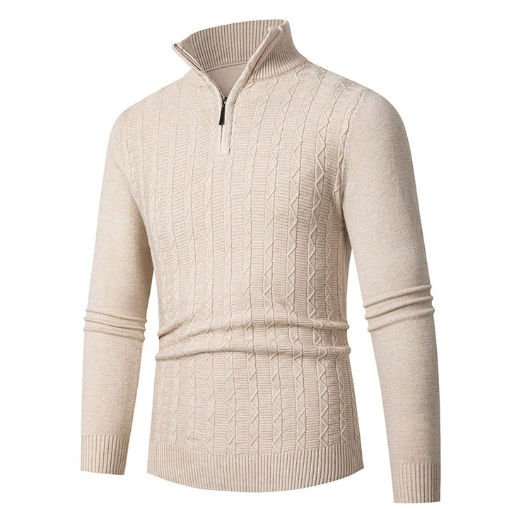 Men's Slim Fit Half-Zip Structured Pullover made of Merino Blend with Cable Knit Pattern and Stand-Up Collar Hudson & Parker