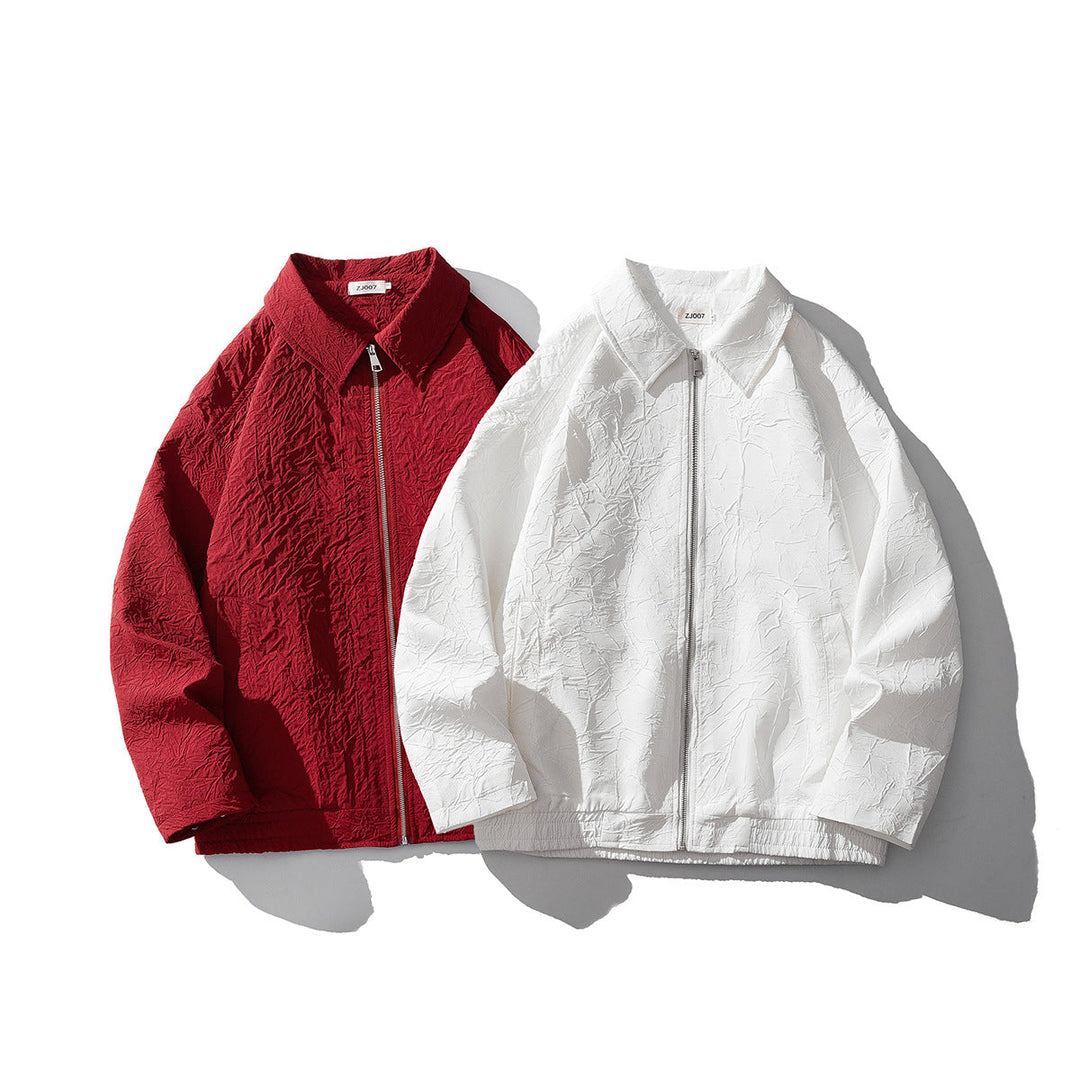 Men's Lightweight Crinkle Texture Zip Jacket with Shirt Collar and Elastic Hem Hudson & Parker