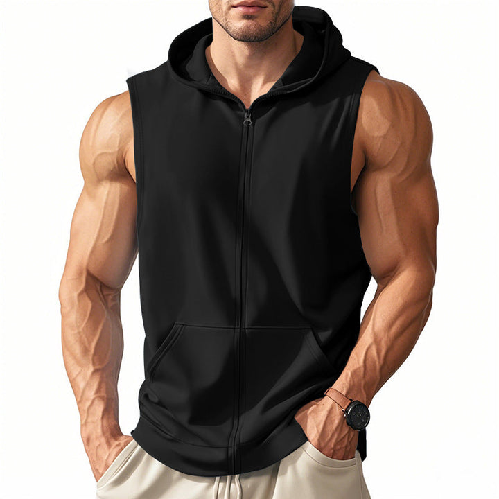 Men's sleeveless zip hooded vest with kangaroo pocket and athletic cut Hudson & Parker