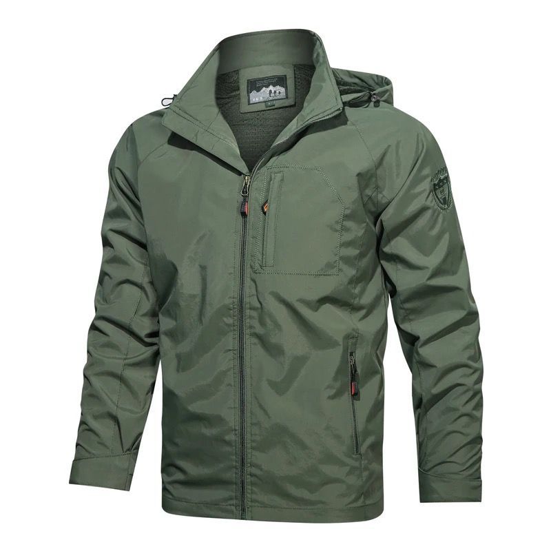 Men's Lightweight Wind and Water Resistant Outdoor Jacket with Hood and Chest Pocket Hudson & Parker