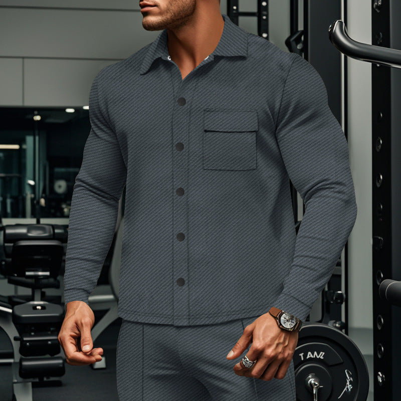 Men's slim ribbed structure overshirt jacket with snap button closure and chest flap Hudson & Parker