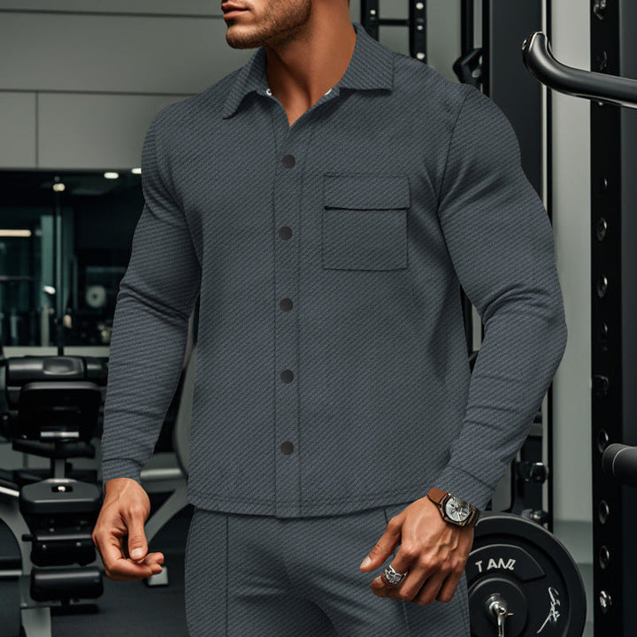 Men's slim ribbed structure overshirt jacket with snap button closure and chest flap Hudson & Parker