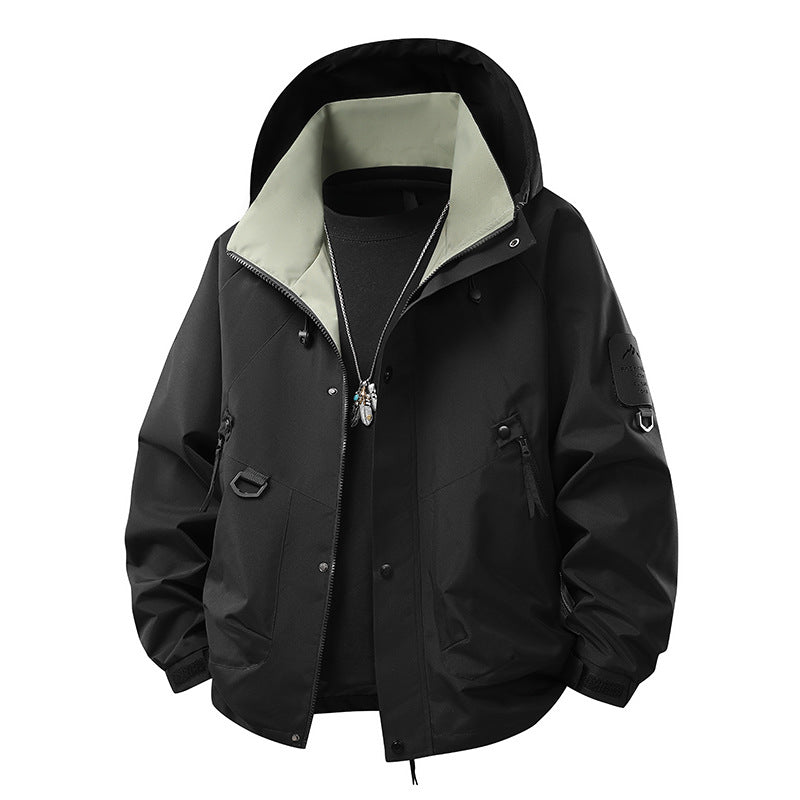 Men's waterproof outdoor utility rain jacket with hood, multiple pockets and adjustable hem Hudson & Parker