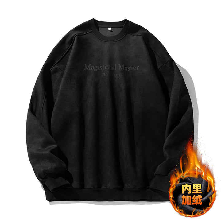 Unisex Oversize Velour Sweatshirt with Round Neckline and Subtle Script Embossing Hudson & Parker