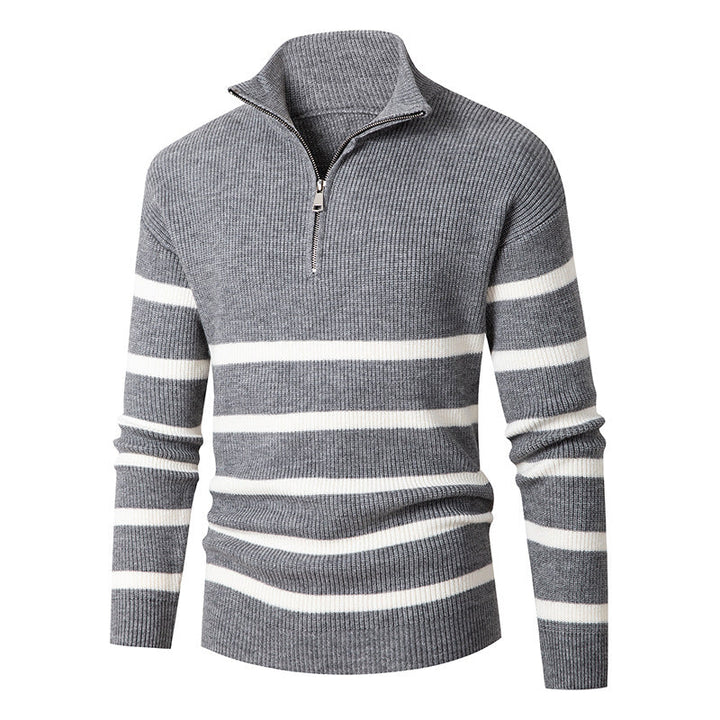 Men's Maritime Stripe Mockneck Pullover with Half Zip and Ribbed Fine Knit Hudson & Parker
