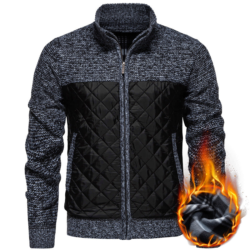 Men Quilted Hybrid Cardigan with Stand-Up Collar and Full Zip Hudson & Parker