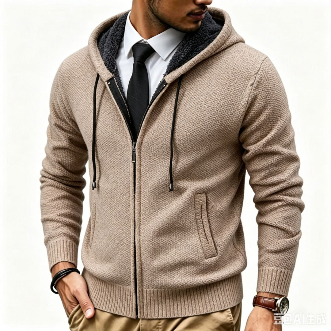 Men's Hoodie Cardigan with Teddy Lining and Full Zip Hudson & Parker