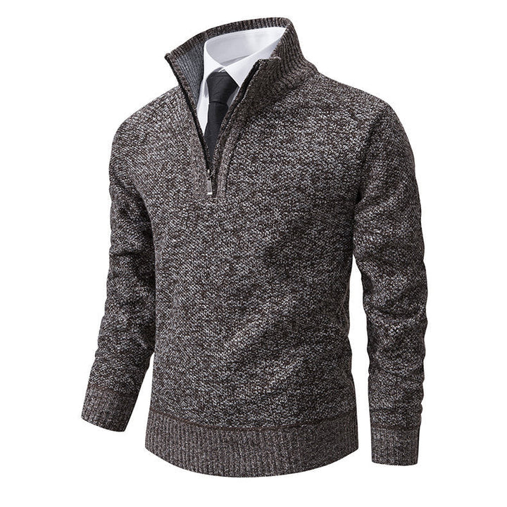 Men's Melange Half-Zip Mock Neck Sweater made of dense fine knit with ribbed cuffs Hudson & Parker