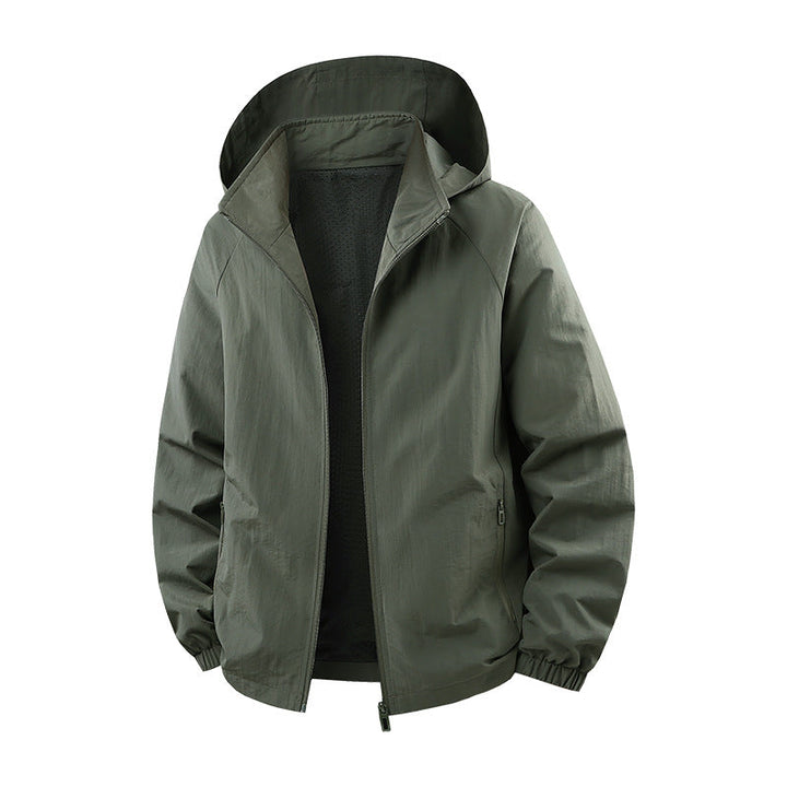 Men's Ultra-Light Breathable Hooded Transition Jacket with Mesh Lining and Water-Repellent Microripstop Shell Hudson & Parker