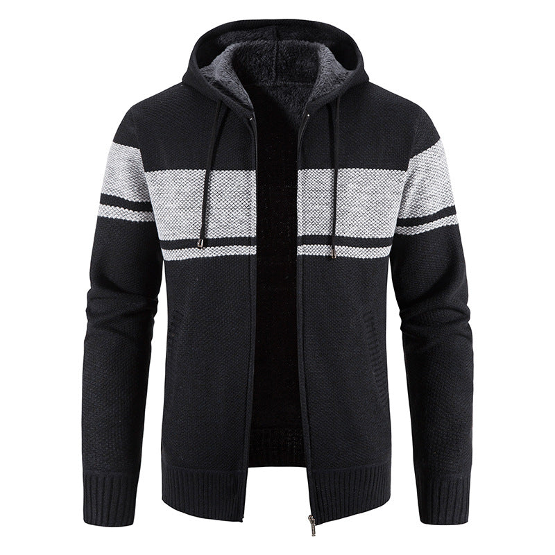 Men's Knitted Hooded Cardigan with Teddy Lining and Full Zip Hudson & Parker