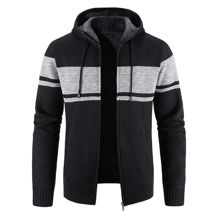 Men's Knitted Hooded Cardigan with Teddy Lining and Full Zip Hudson & Parker