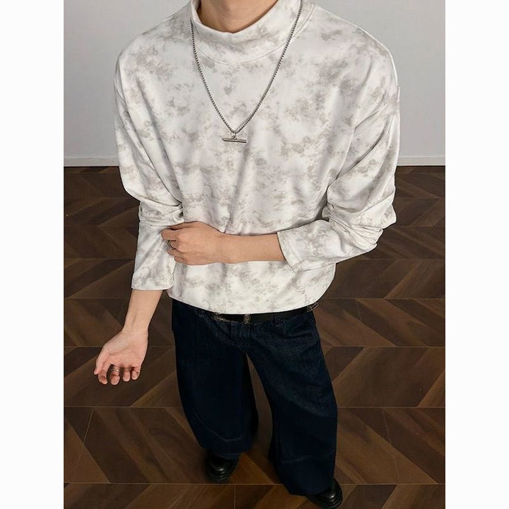 Men's Loose Stand Collar Sweatshirt with Subtle Marble Print Hudson & Parker