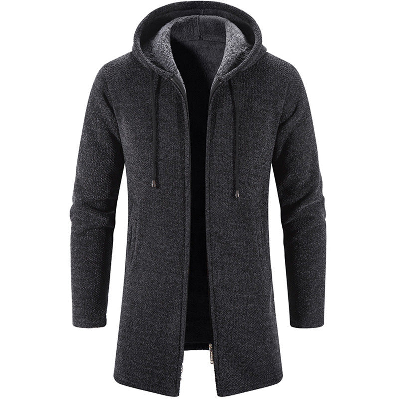Men Long Cut Hooded Knit Coat with Teddy Lining Hudson & Parker