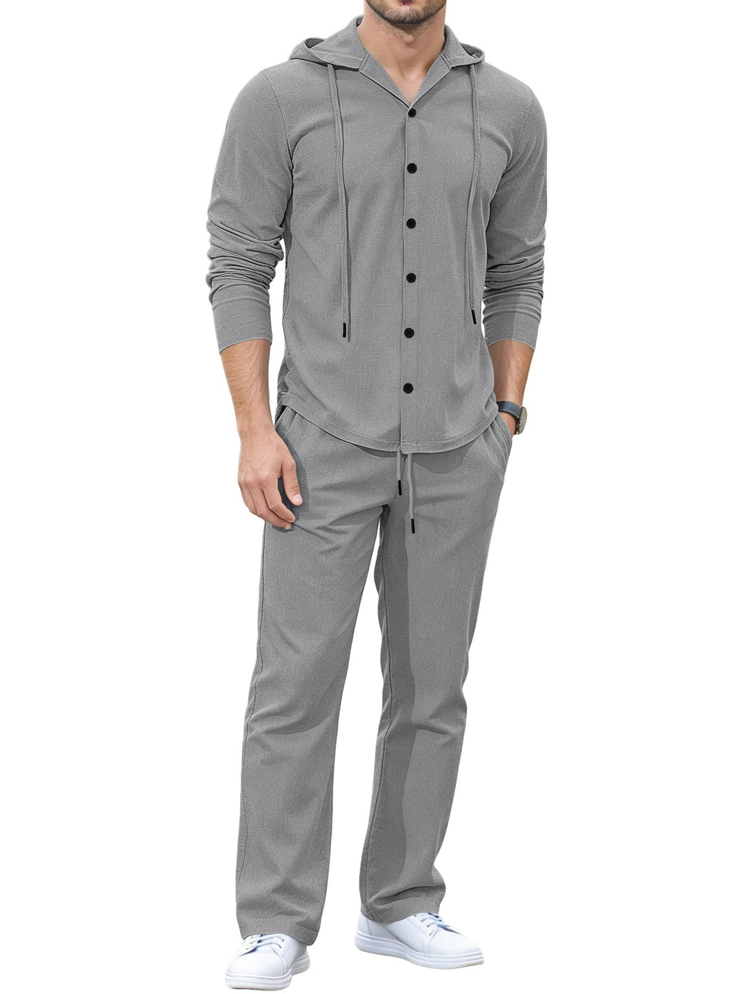Men's Casual Button Hoodie Lounge Set made of Jersey with Drawstring and Comfort Jogger Hudson & Parker Fashion