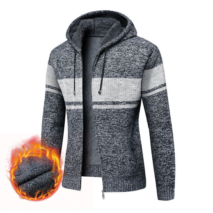 Men's insulated knit hoodie jacket with teddy fleece interior and front zipper Hudson & Parker