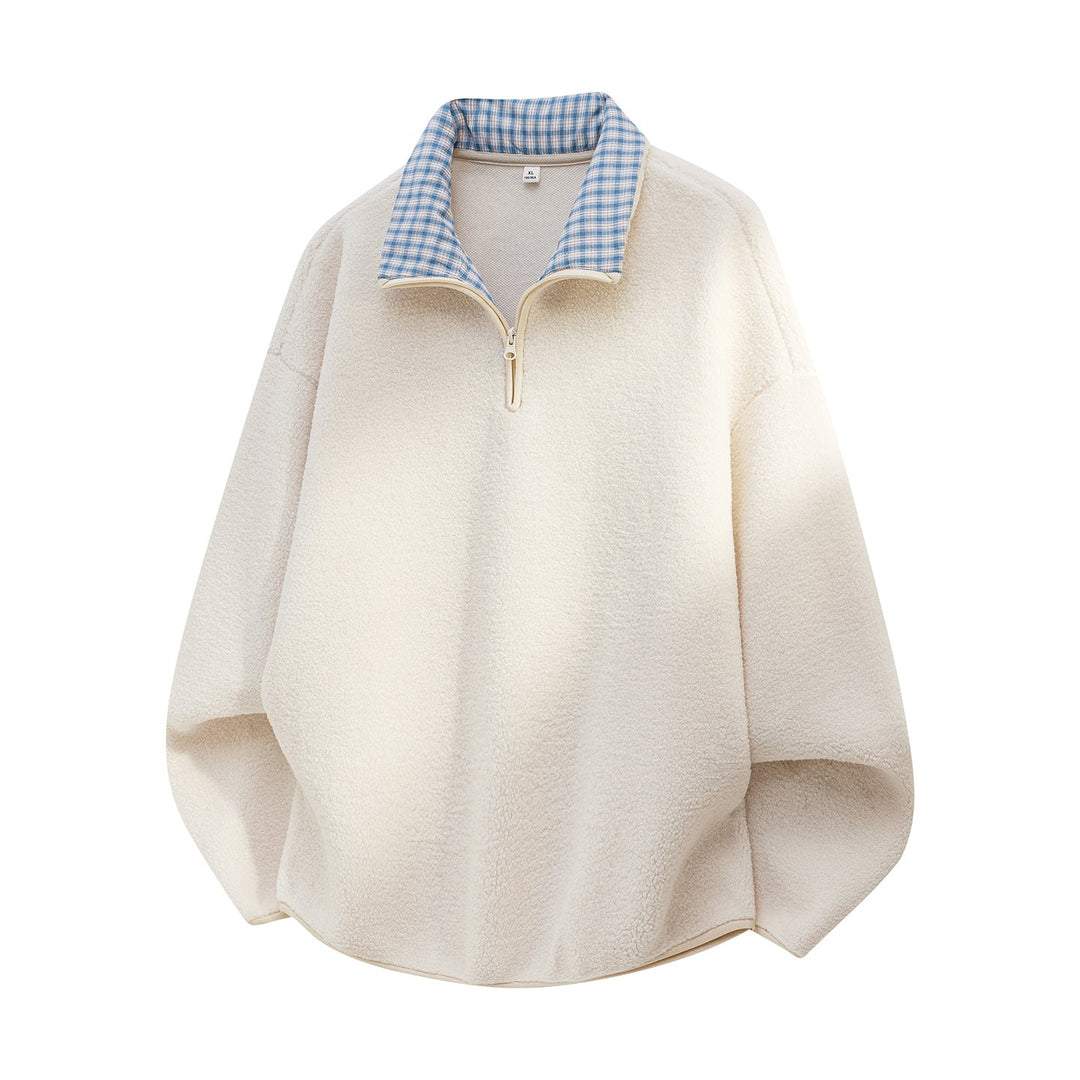 Men's Oversized Sherpa Fleece Pullover with Half Zip and Checked Collar Hudson & Parker