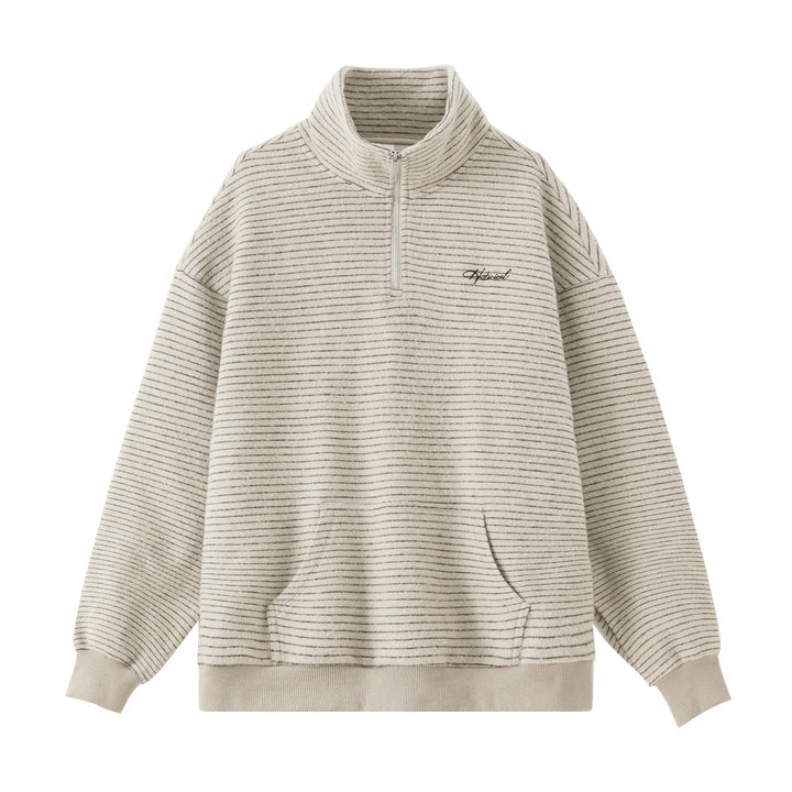 Unisex Oversize-Halfzip-Sweatshirt in fine striped terry with stand-up collar and kangaroo pocket Hudson & Parker