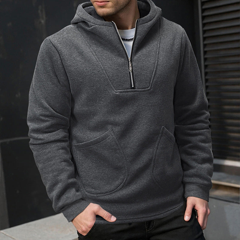 Men's Hooded Half-Zip Pullover with Kangaroo Pocket and Relaxed Fit Hudson & Parker