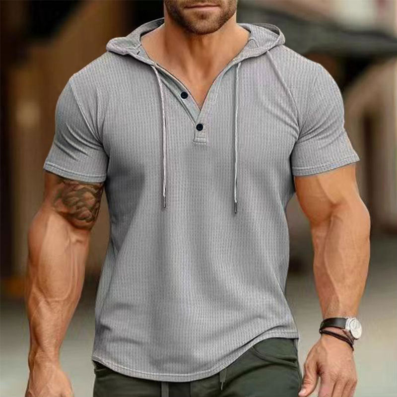 Men's short sleeve hooded polo with three-button placket and fine structured jersey Hudson & Parker