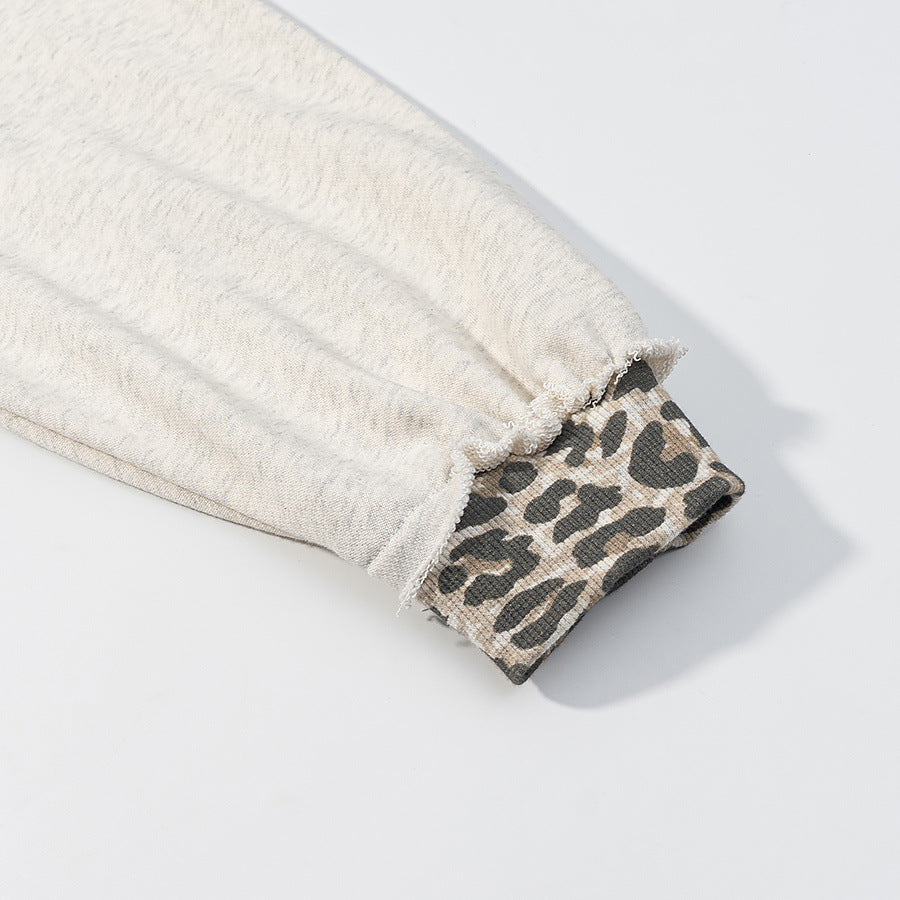 Women Oversized Hooded Sweatshirt with Leopard Print Lining and Destroy Details Hudson & Parker