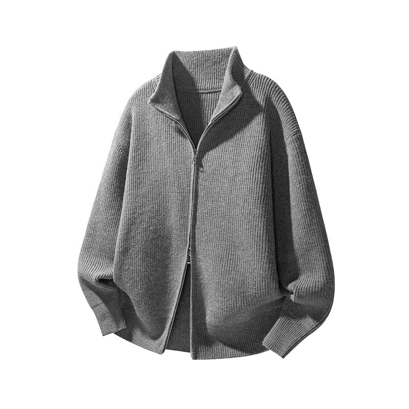 Men's chunky knit zip jacket with stand-up collar and straight oversized fit Hudson & Parker
