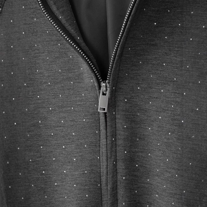 Women's Oversized Hoodie Jacket with Full Zip, Elastic Hem, and Subtle Dot Pattern Hudson & Parker