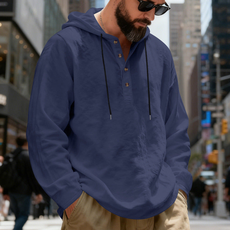 Men's lightweight hooded shirt with button placket made of linen blend and relaxed fit Hudson & Parker