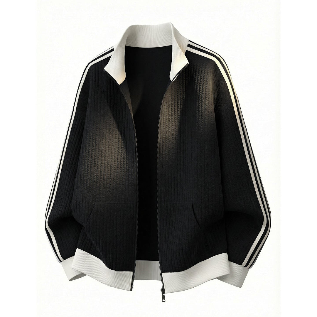 Unisex Oversize Padded Jacket with Stand-Up Collar, Two-Stripe Sleeve Detail and Ribbed Cuffs Hudson & Parker