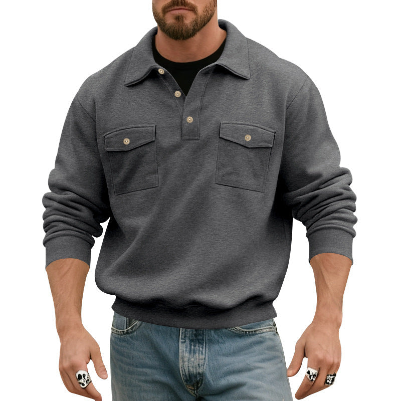 Men's polo collar sweatshirt with patch chest pockets and ribbed cuffs Hudson & Parker