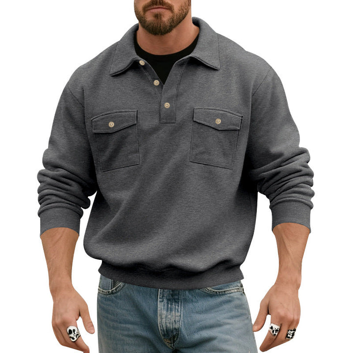 Men's polo collar sweatshirt with patch chest pockets and ribbed cuffs Hudson & Parker