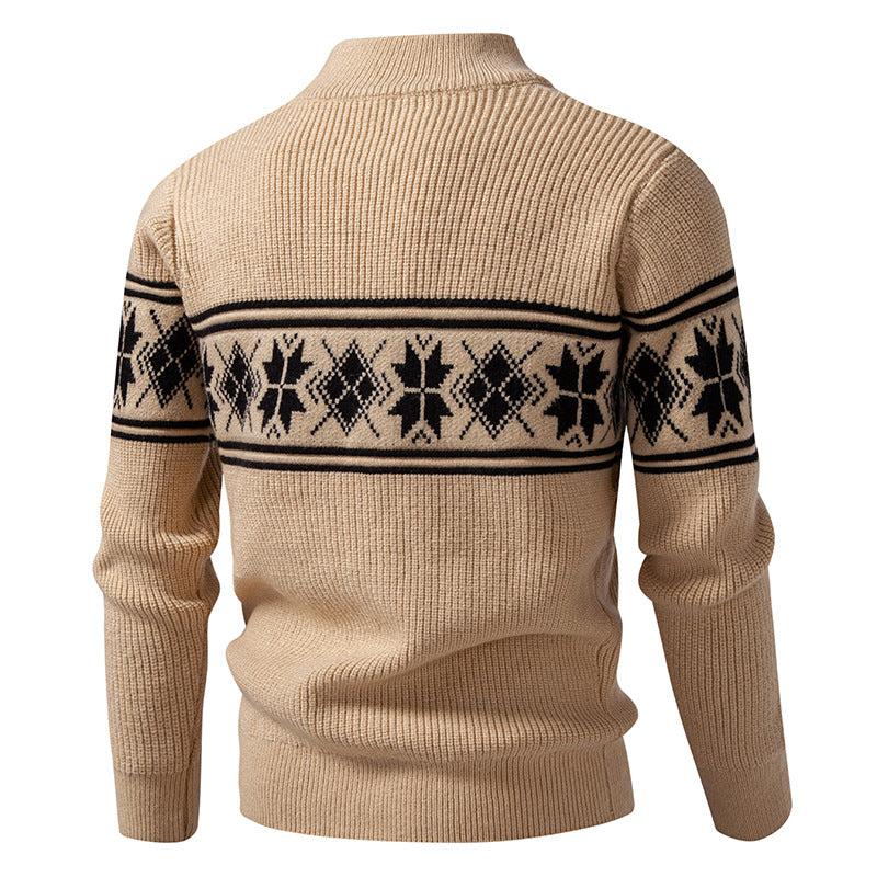 Men's Norwegian pattern cardigan with stand-up collar and zipper Hudson & Parker