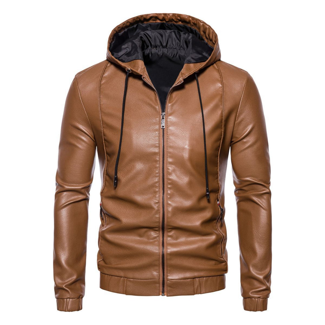 Men's Hooded Leather Jacket in Biker Style with Zipper and Slim Silhouette Hudson & Parker