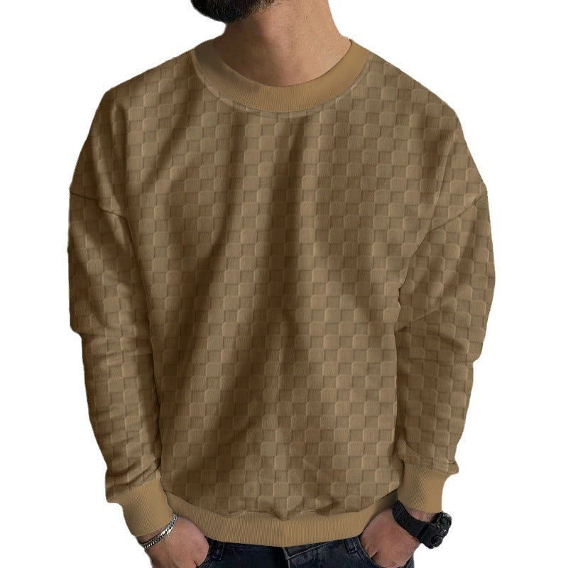 Men's embossed checkerboard sweatshirt with oversized fit, round neckline and ribbed cuffs Hudson & Parker