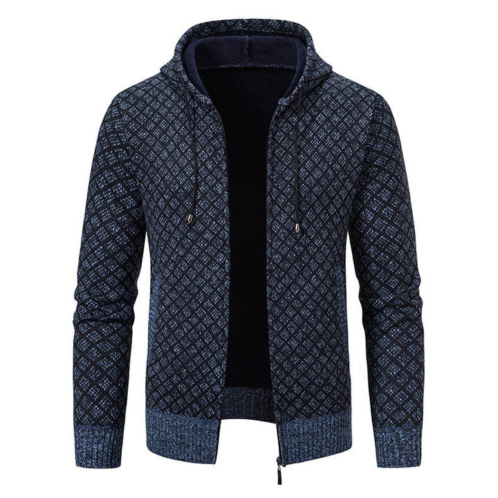 Men's jacquard zip knit jacket with hood and warm fleece lining Hudson & Parker