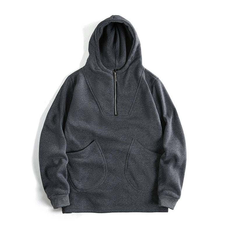 Men's Hooded Half-Zip Pullover with Kangaroo Pocket and Relaxed Fit Hudson & Parker