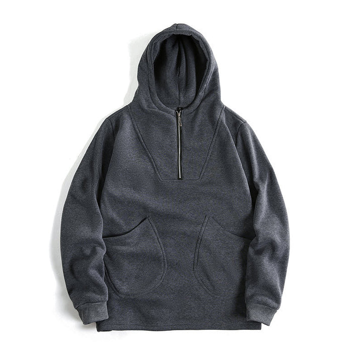 Men's Hooded Half-Zip Pullover with Kangaroo Pocket and Relaxed Fit Hudson & Parker