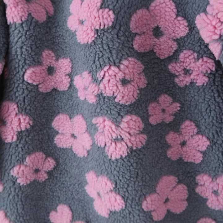 Ladies Teddy Fleece Hooded Jacket with Stand-up Collar, Floral Relief and Half Zip Hudson & Parker